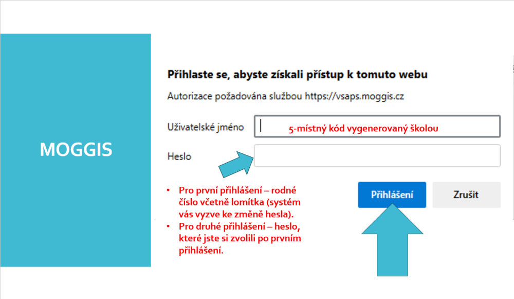 První přihlásení do IS Moggis